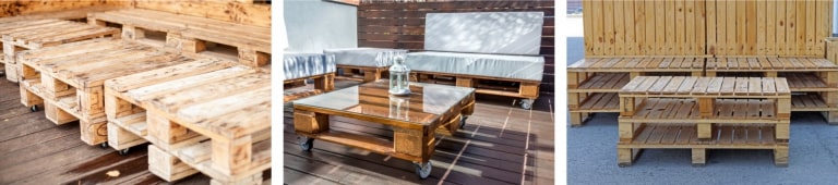 Canapé et table basse grâce à des palettes en bois