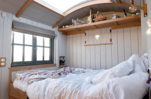 Pensez aux rangements à hauteur de plafond pour optimiser l'espace de votre hébergement insolite